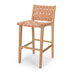 Indo Woven Highback Barstool Blush Leather Seat