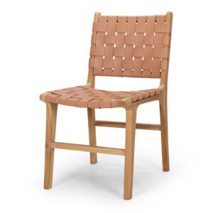 Indo Woven Dining Chair Blush Leather Seat 3 Only
