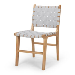 Indo Woven Dining Chair Grey Leather Seat 2 Only