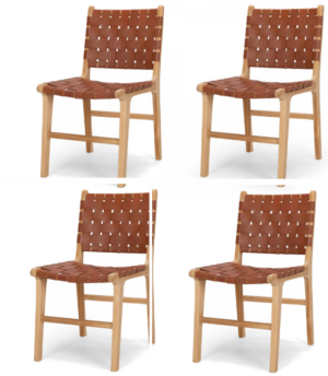 Indo Woven Dining Chair Tan Leather Set Of 4