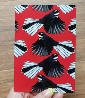 Fantail Piwakawaka On Red Greeting Card X2 - Blank