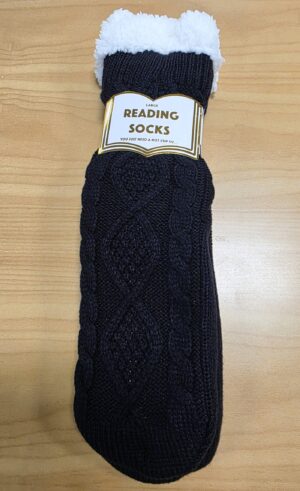 Large Reading Socks W/Sherpa Lining Navy Cable Kn