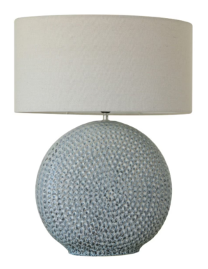 Blue Glazed Ceramic Lamp W Linen Shade 505X260X670