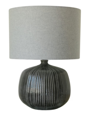Black Glazed Ceramic Lamp W Grey Shade 380X380X515