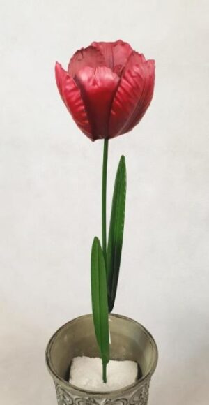Red Metal Tulip On Stake 7X52Cm