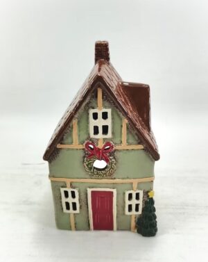 Ceramic Xmas Green Tealight House 13.5X11.5X22H