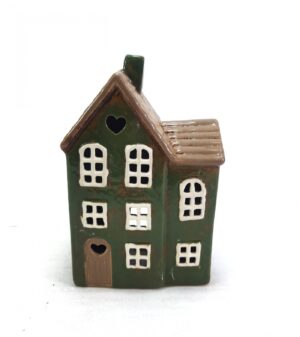 Ceramic Green Heart Tealight House 12.5X7.5X19.5