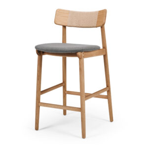 Niles Natural Oak High Back Barstool Grey Seat