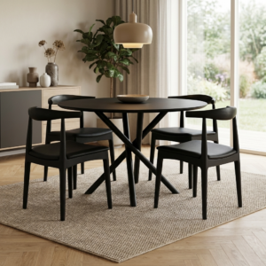 Harper Round 5Pc Dining Suite With Black Elbow Cha