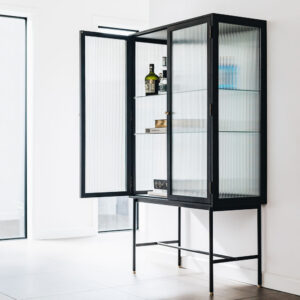 Kobe Highboard Black Oak W Fluted Glass 80X42X155H