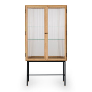 Kobe Highboard Natural Oak W Fluted Glass 80X42X15