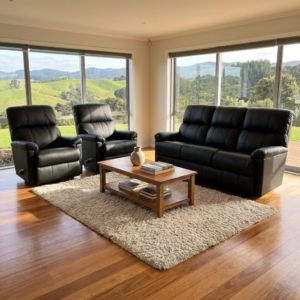 Fletcher 3 Seater + 2 Recliners In Black Leather