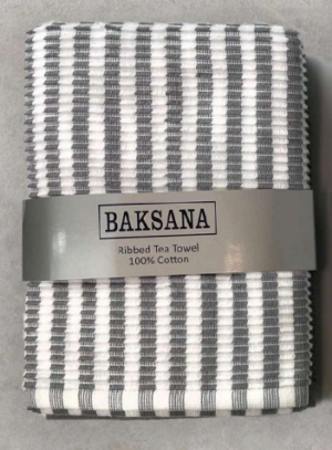 Baksana Ribbed Tea Towels Granite 50X70 2 Pack