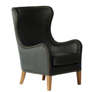 Prince Ed Highback Arm Chair Blk Leather W/Olive V