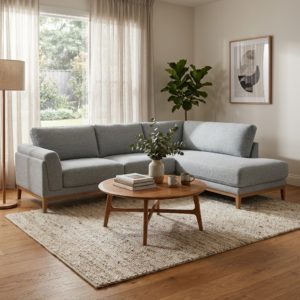 Troy 3 Seater + Chaise In Grey Fabric 278X190X83H