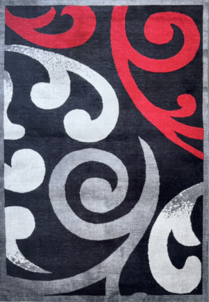 Urban Black Red Grey Koru Rug 1.5X2.2 Non Slip