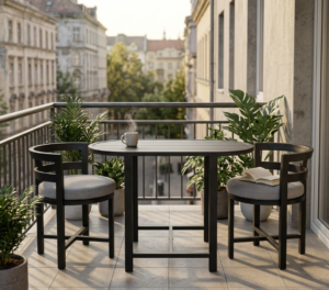 Juno 3Pc Balcony Dining Set - Gunmetal
