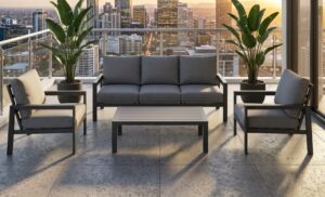 Matzo Gunmetal 3 Seater + 2 Chairs + Coffee Table