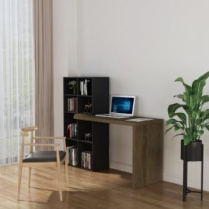 Pinto Office Desk With Bookshelf Dark Oak/Black