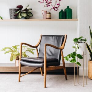 Finn Armchair In Muted Black Leather 75X74X84