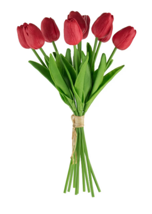 Tulips 9 Stem Bunch Artificial Plant Red