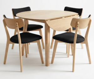 Foxton Drop Leaf 5Pc Dining Suite Black Fabric