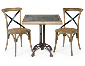 Square Cafe Table + 2 Smoked Oak Villa X-Back Chai