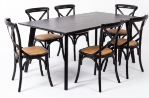 Ella Black 1800 Table + 6 Villa X-Back Chairs