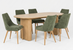 Palliser 2.2 Table + 6 Eva Spruce Green Chairs