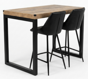 Flint Industrial Bar Table + 2 Black Bari Barstool