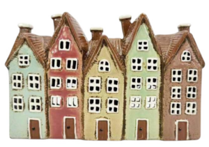 Ceramic Five Tealight Houses 25.5X8.5X16.5
