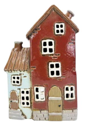 Ceramic Blue & Red Double Tealight House 14X8X21.5