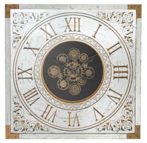 White And Gold Large Square Gear Clock 800X800X80