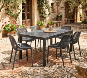 Matzo Gunmetal Table 1600X900X750H +6 Nikita Chair