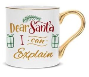 Dear Santa I Can Explain White Gold Xmas Mug