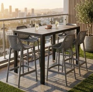 Tuscany Gunmetal Bar Table + 6 Nikita Stools 1550X