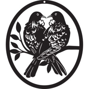 Two Tui'S In Oval Metal Wall Art 43X50Cm