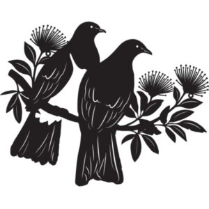 Two Kereru On Pohutukawa Metal Wall Art 50X39Cm