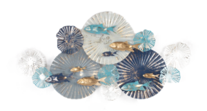 Blue Circles With Fish Metal Wall Art 118X59