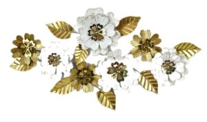 White And Gold Floral Wall Art 59X106Cm