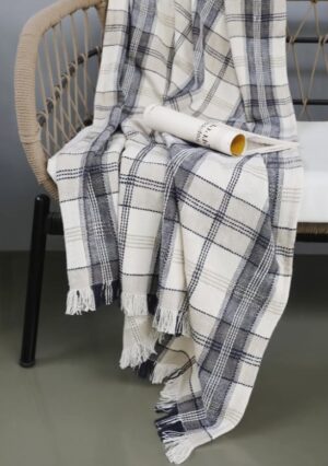 Berry Checkd Textured Throw Blue 130X170 Recycled