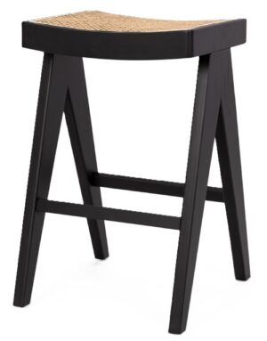 Palma Black Oak Barstool With Rattan Seat