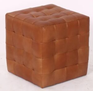 Cube Cognac Leather Ottoman 37.5X37.5X38.5Cm