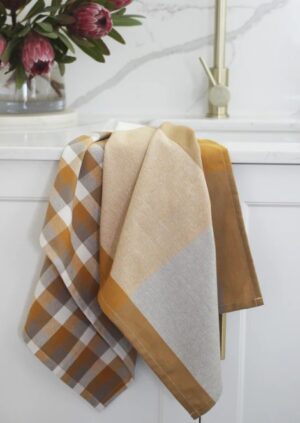 Giant Check Tea Towel Mustart Set Of 2