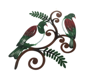 Double Keruru On Koru Metal Wall Art Bronze & Gree