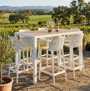 Tuscany White Bar Table + 6 Stools 1550X940X950