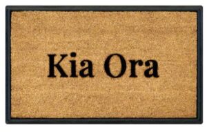 Kia Ora Debossed Black Framed Coir Doormat 90X60Cm