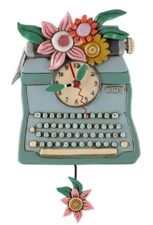 Blue Vintage Typewriter Pendulum Clock 34Cm Order
