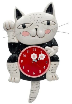 Lucky Cat Pendulum Clock 34Cm Order In