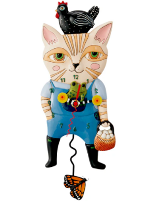 Country Cat Pendulum Clock 36Cm Order In